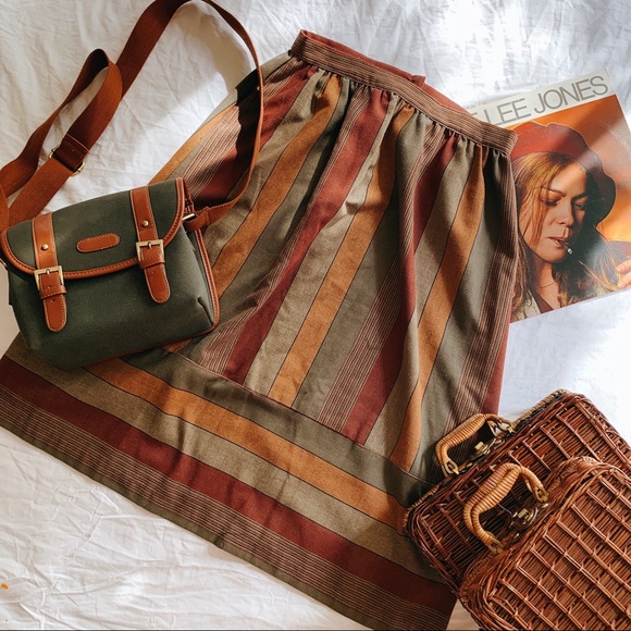 Vintage Dresses & Skirts - VINTAGE | 70’s Neutral Striped Midi Skirt